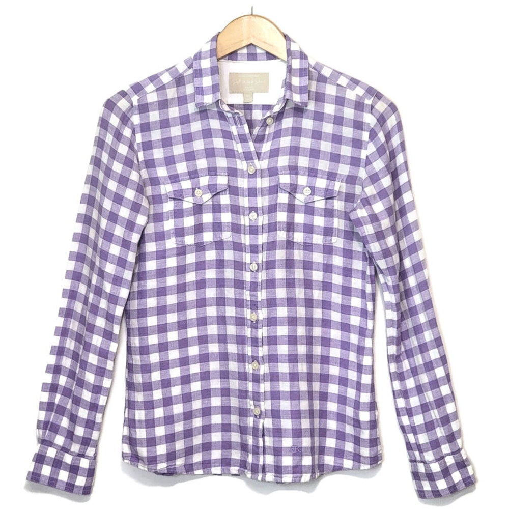 Banana Republic Linen Cotton Gingham Checked Soft Wash Button Down Shirt Size XS - Picture 2 of 16
